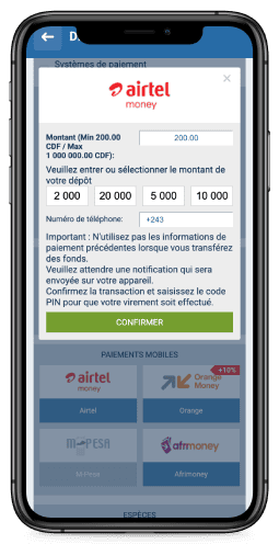 Capture d'écran de la page du système de paiement