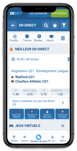 Capture d'écran de la page des sports