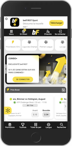 Capture d'écran mobile des paris en direct de BetFirst