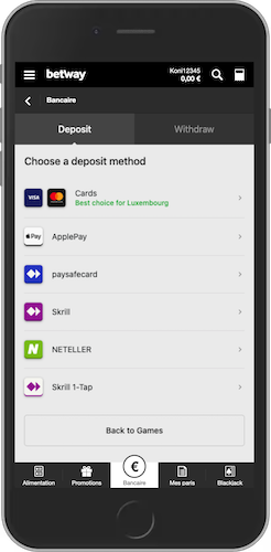 Service bancaire Betway