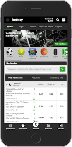Les sports et compétitions disponibles sur l'application Betway