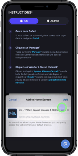 capture d'écran de la page d'accueil sur IOS