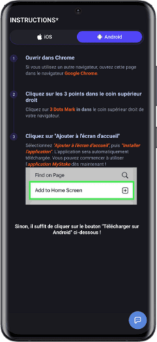 capture d'écran de la page d'accueil sur Android