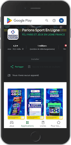 Capture d'écran mobile de la page Play Store de Parions Sport