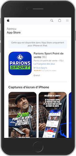 Capture d'écran mobile de la page Apple Store de Parions Sport