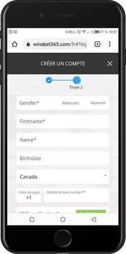 Deuxième page d'enregistrement winabet365