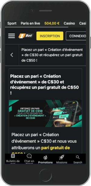 Pari gratuit Création d’événement de 50 $CAN