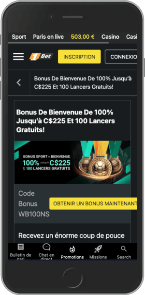 Bonus Sport de bienvenue jusqu’à 225 $CAN