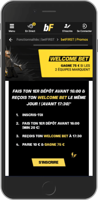 Recevez votre Welcome Bet et gagnez jusqu’à 75 €