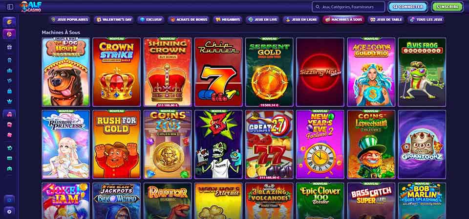 Capture d'écran de la page du casino AlfCasino