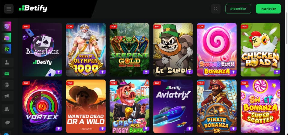 Capture d'écran de la page du casino Betify