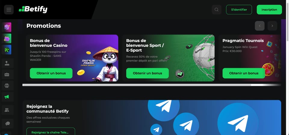 Capture d'écran de la page de promotion de Betify