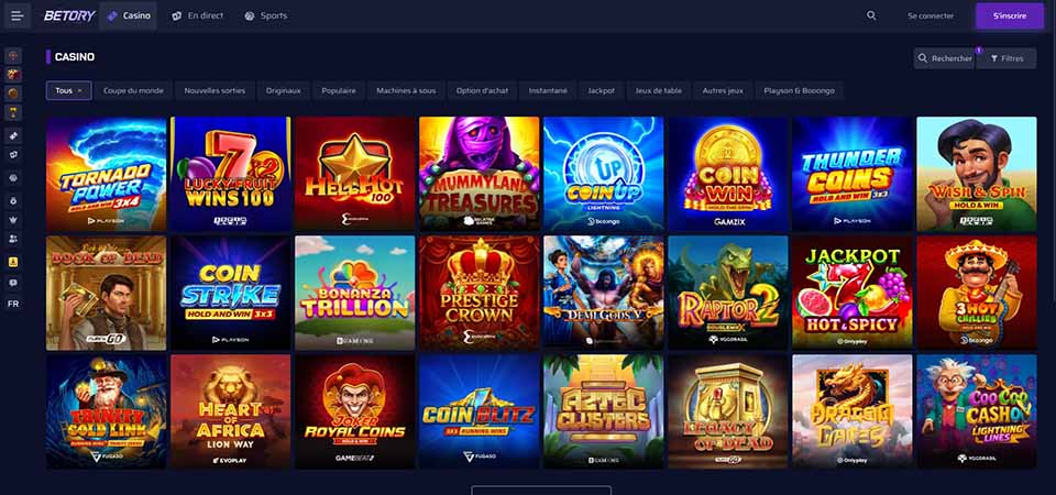 Capture d'écran de la page du casino Betory
