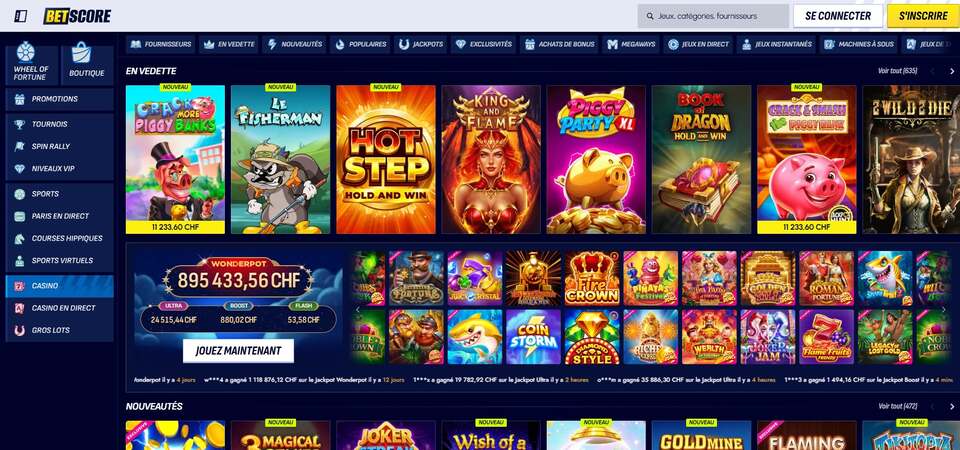 Capture d'écran de la page du casino sur BetScore