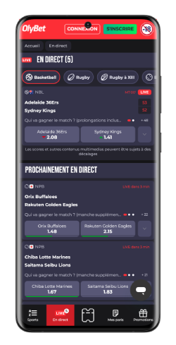 Capture d'écran mobile de la page en sport de OlyBet Android
