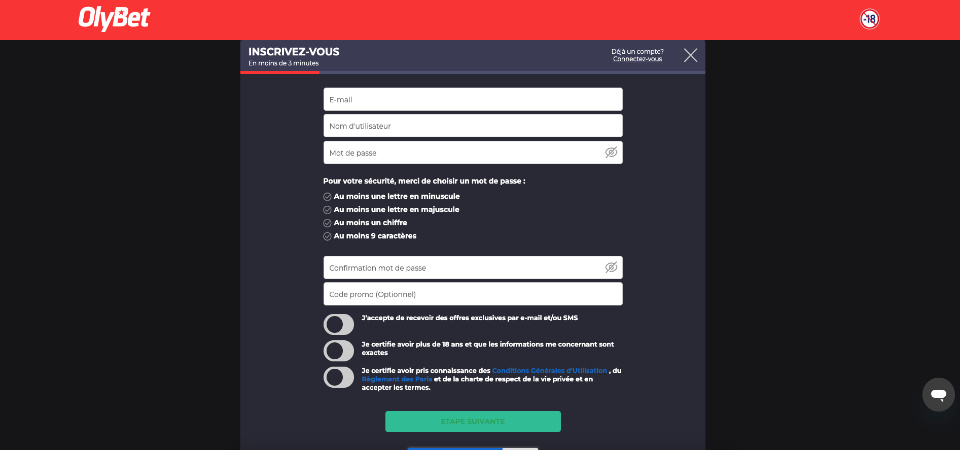 Comment s'inscrire OlyBet