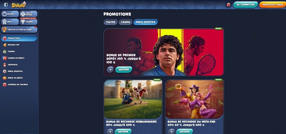 Capture d'écran des promotions chez Shikaka