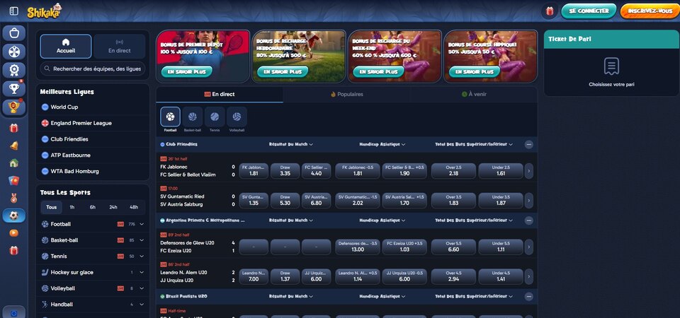 Capture d'écran de la page « Sport » du site Shikaka