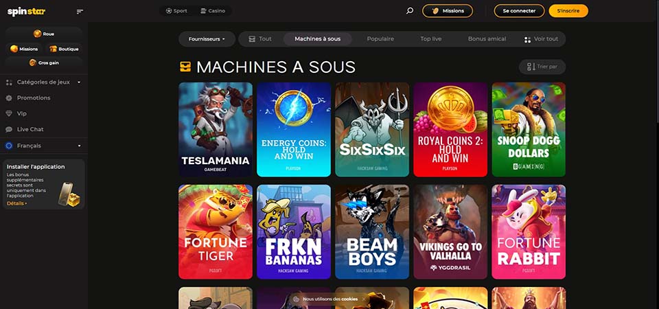 Capture d'écran de la page du casino Spinstar