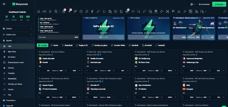 Capture d'écran des paris sportifs sur Betpanda