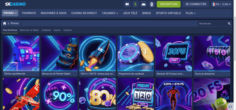 Screenshot of the 1xCasino promo page