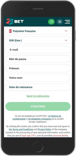 Capture d'écran mobile de la page d'inscription
