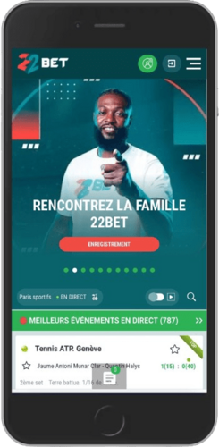 Capture d'écran mobile de la page principale du bookmaker