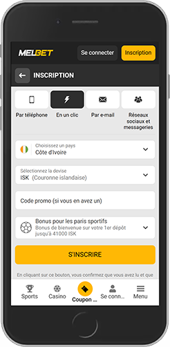 Capture d'écran mobile de la page d'inscription Melbet 2