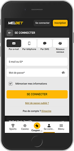 Capture d'écran mobile de la page de connexion Melbet 2