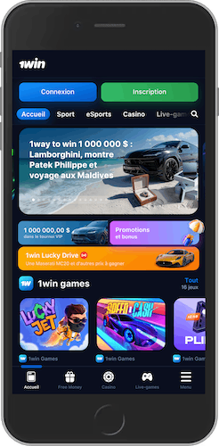 Capture d'écran mobile de la page principale de 1win