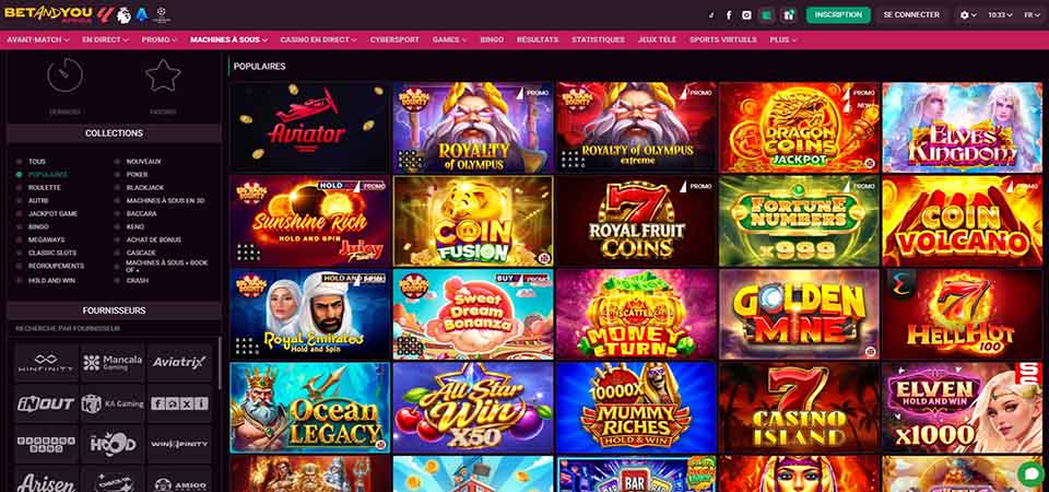 Capture d'écran de la page du casino BetAndYou Africa