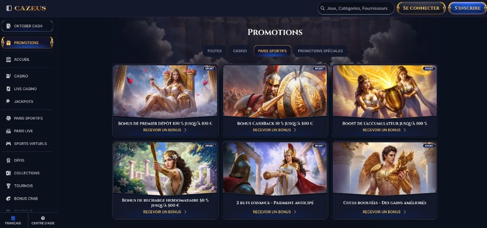 La capture d'écran de la page promotionnelle de Cazeus