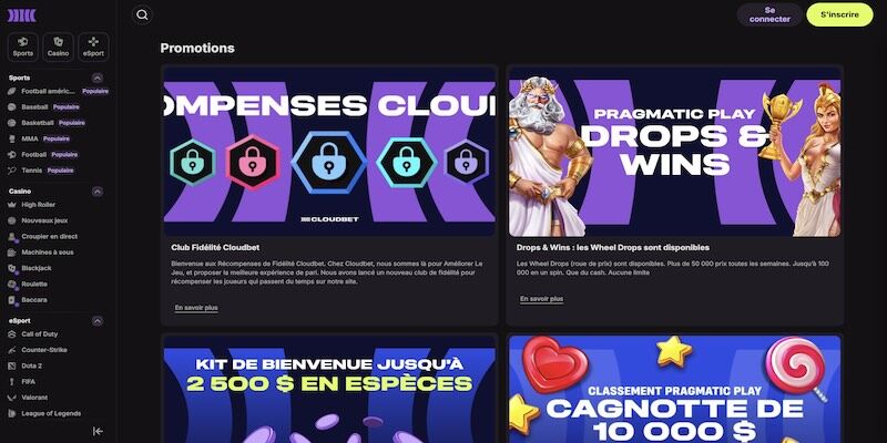 Capture d'écran de la page des promotions Cloudbet
