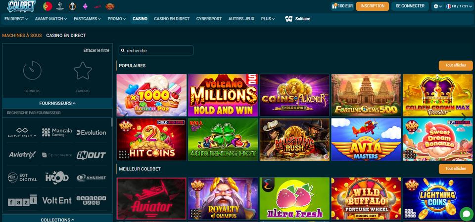 Capture d'écran de la page du casino Coldbet