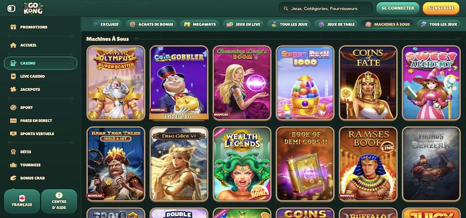 Capture d'écran de la page du casino GoKong
