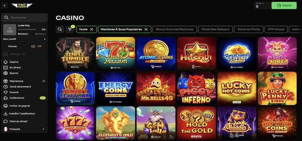 Schot de la page du casino Holyluck