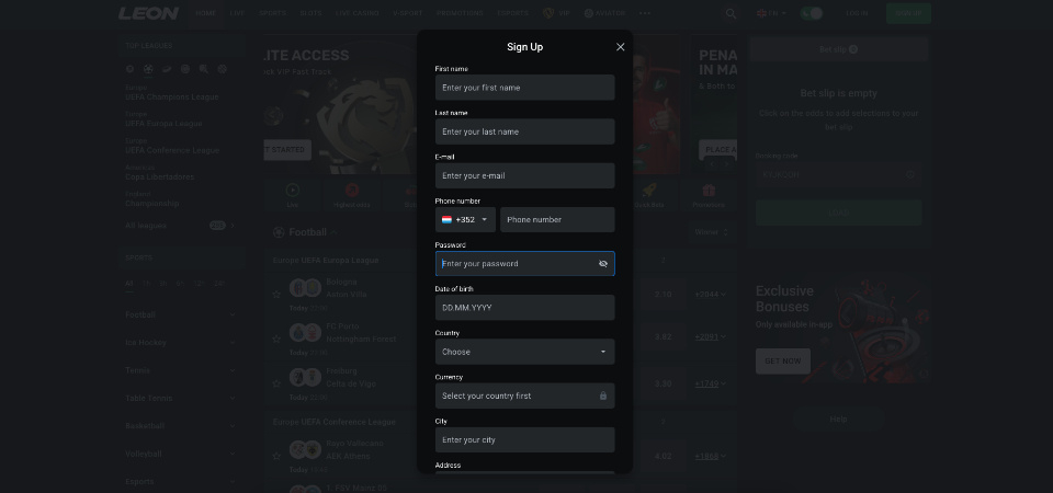 Inscription sur Leon bookmaker