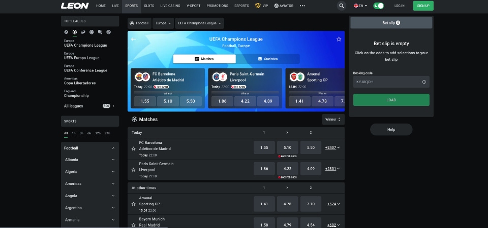 Aperçu des paris sportifs Leon bookmaker