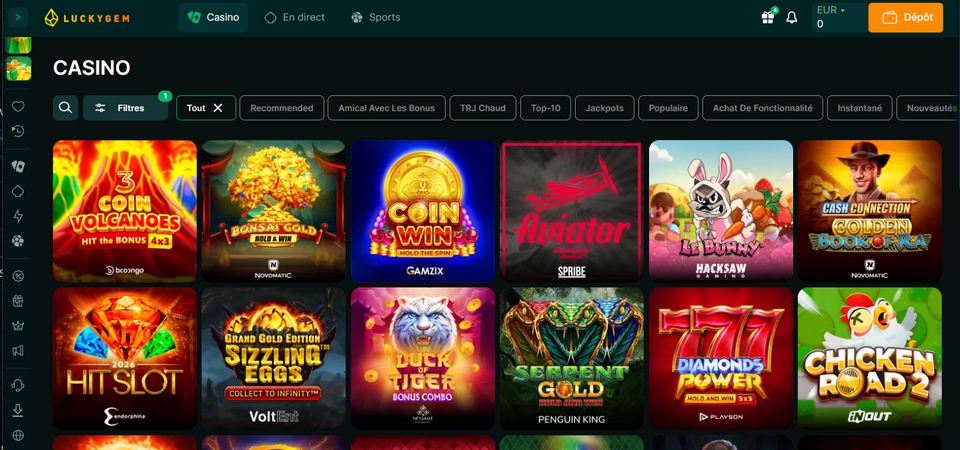 Aperçu du casino d'Luckygem