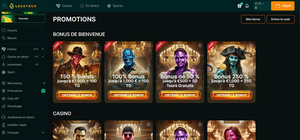 Offres de bonus et promotions d'Luckygem