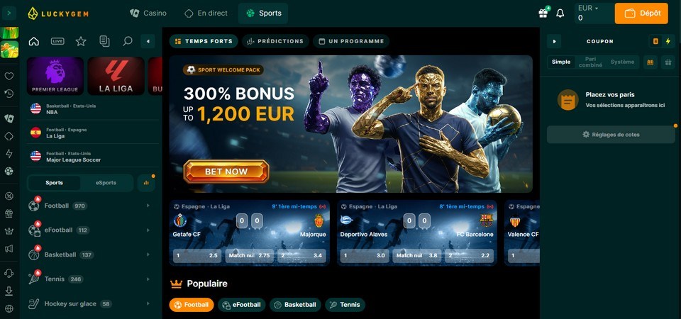 Aperçu des paris sportifs d'Luckygem