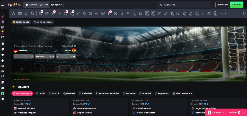 Aperçu des paris sportifs Tip-top.bet