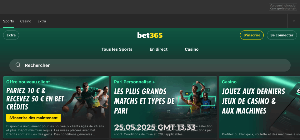 Capture d'écran de la page de promotion de bet365