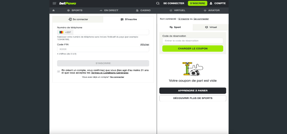 Inscription sur betPawa