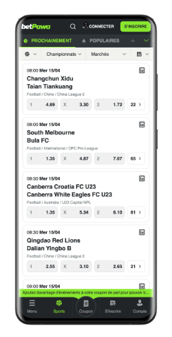 Capture d'écran mobile de la page en sport de betPawa Android