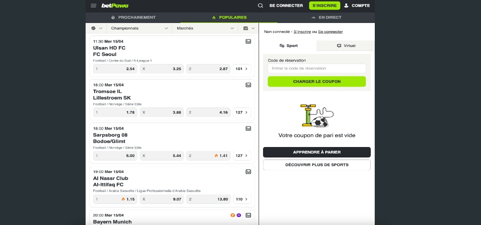 Aperçu des paris sportifs betPawa