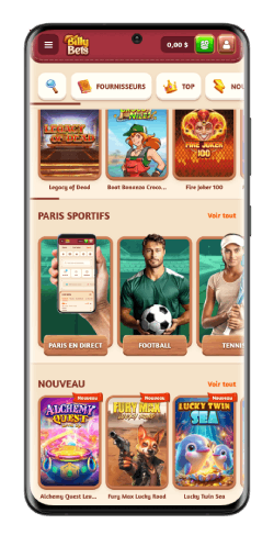 Capture d'écran du menu principal de Billybets