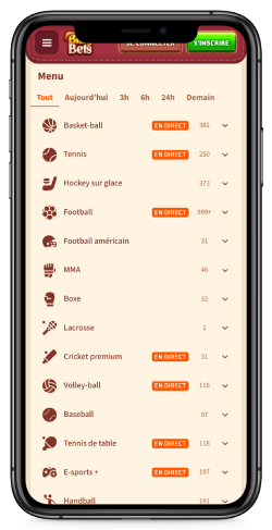 Capture d'écran de la page sportive BillyBets