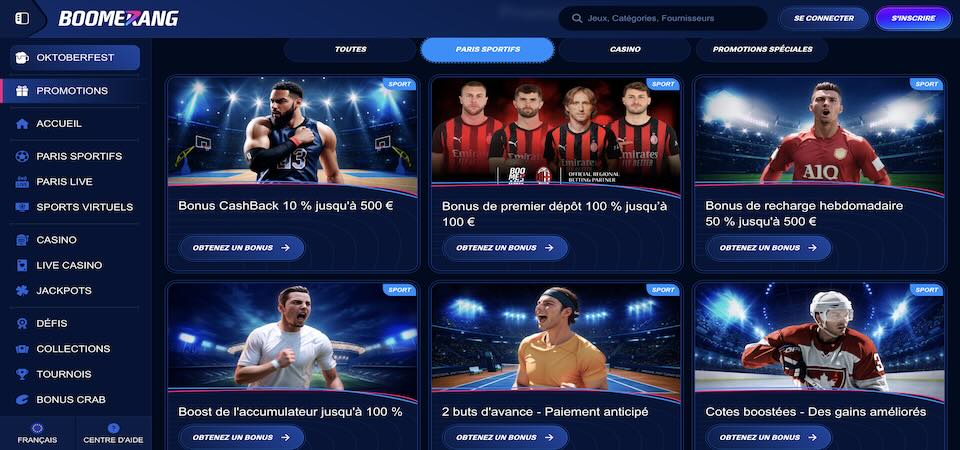 Capture d'écran de la page promotionnelle Boomerang-Bet