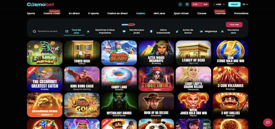 Capture d'écran de la page du casino Cosmobet